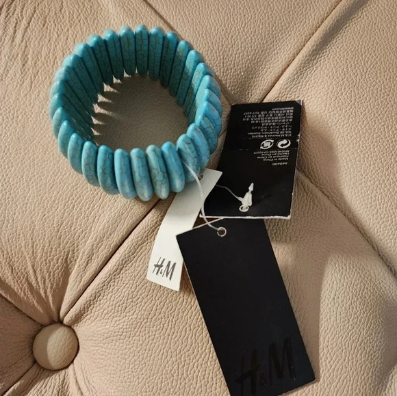 H&M Turquoius Aqua Wide Bangle Bracelet Elastic - Picture 4 of 4